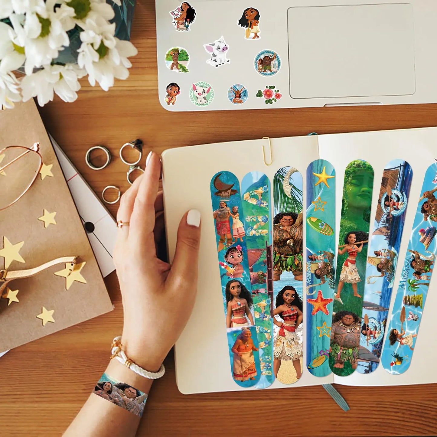 12/24/36pcs Moana 2 Snap Bracelets Party Favor Gifts Goodie Bag Fillers Simia Slap Bracelets Wristbands for Kids Birthday Party