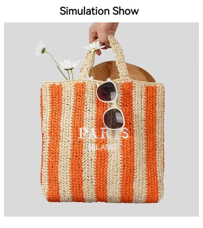 Women Summer Beach Vacation Fashion Straw Knitting Shoulder Bag Hollow Out Handwoven Handbag Portable Large Capacity Casual Tote