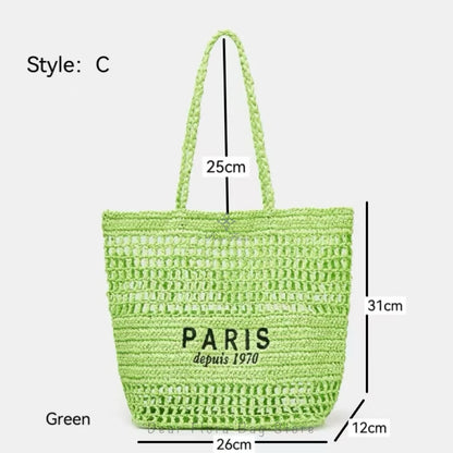 Women Summer Beach Vacation Fashion Straw Knitting Shoulder Bag Hollow Out Handwoven Handbag Portable Large Capacity Casual Tote