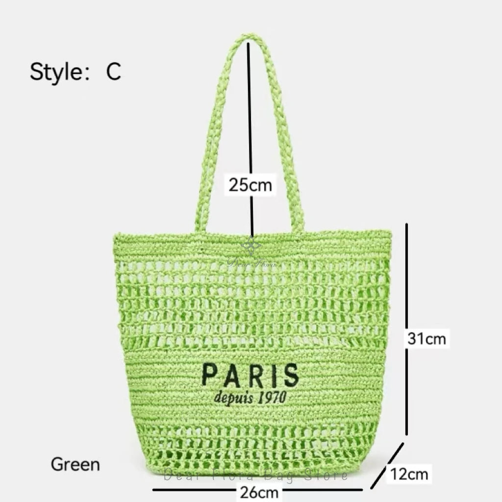 Women's Fashion Large Capacity Handmade Straw Knitting Tote Bag Summer Travel Beach Shoulder Bags Casual Simple Portable Handbag