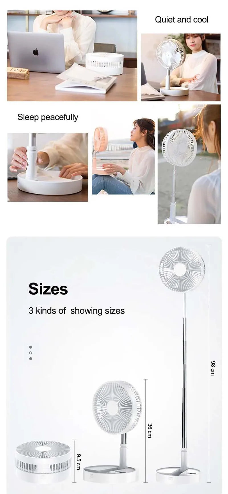 Usb Charging Desktop Home Mini Floor Fan Telescopic Fan Retractable Usb Folding Fan For Home And Office And Outdoor Activity