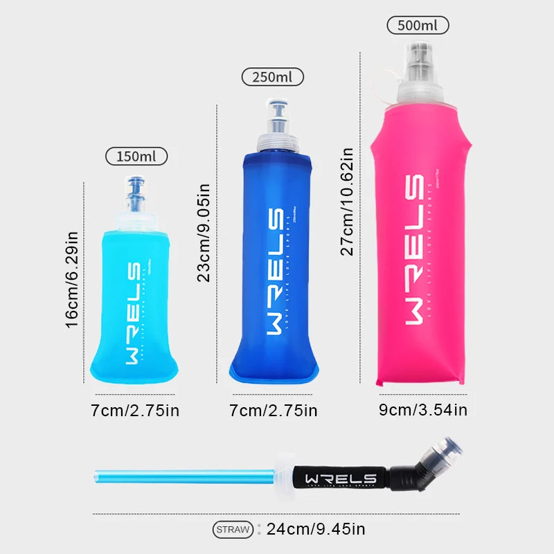 WRELS Folding Water Bag Soft Flask TPU BPA-Free Collapsible Water Bottle Outdoor Sport Hiking Camping Running Portable Water Bag