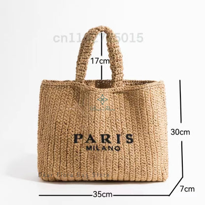 Women Summer Beach Vacation Fashion Straw Knitting Shoulder Bag Hollow Out Handwoven Handbag Portable Large Capacity Casual Tote