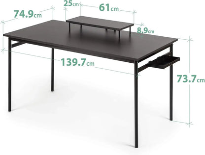 Tresa 140 x 75 cm Black Adjustable Metal Desk with Storage and Monitor Stand