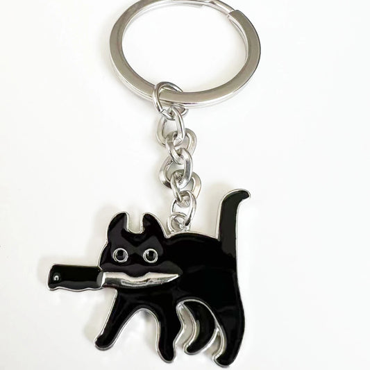 1PC Black Cat Keychain  Cute Kawaii keyRing