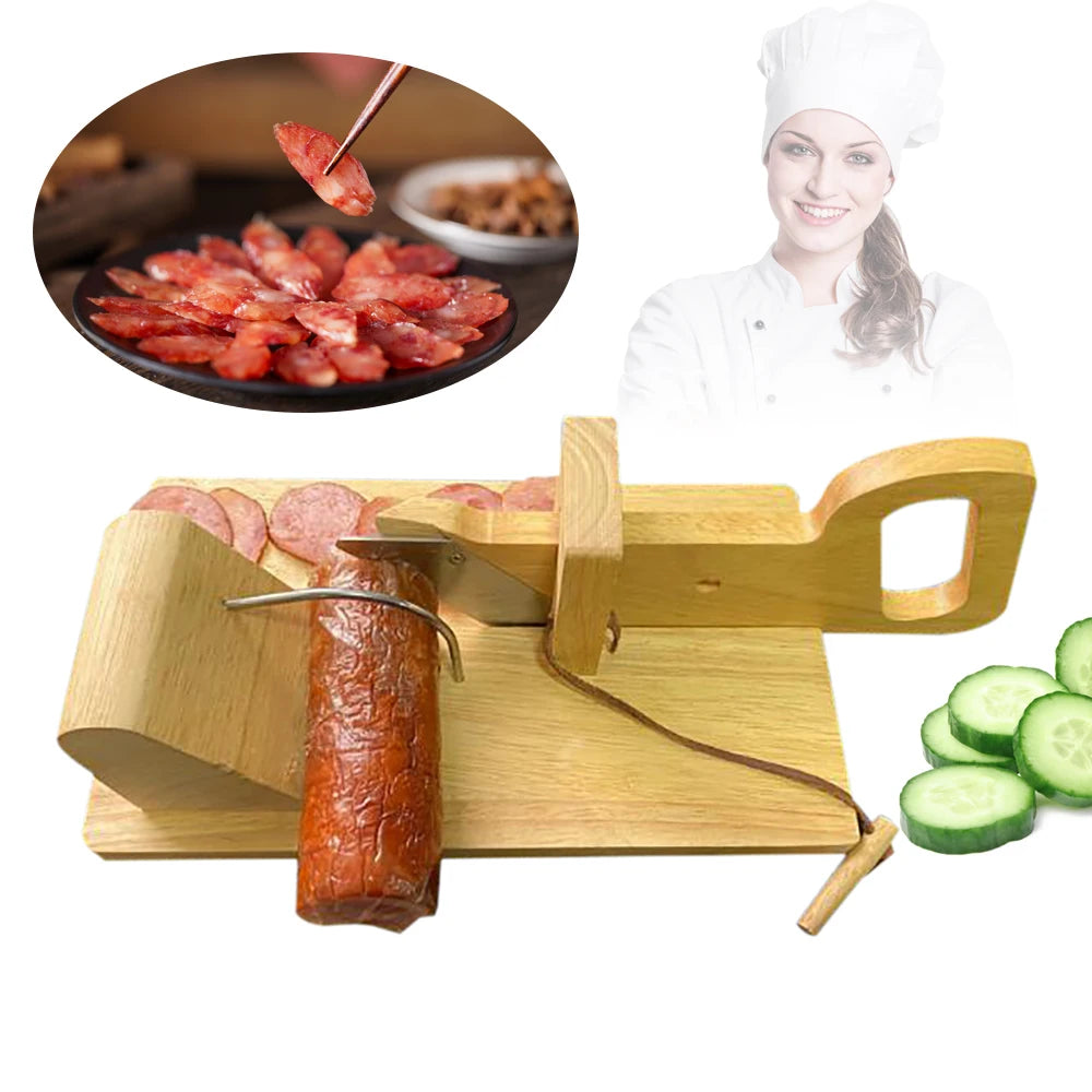 Sausage Cutting Board Wooden with Stainless Steel Blade Sausage Slicer For Sausage Types Dried Meat Cheese