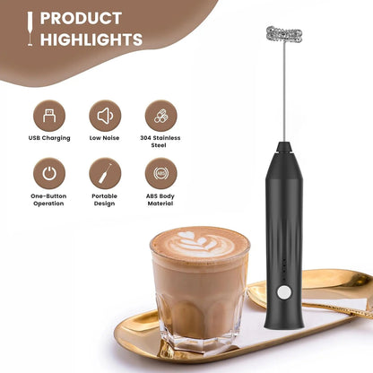 MINI Milk Frother USB Rechargeable 3 Speeds Foam Maker Coffee Whisk Mixer Electric Handle Blender Egg Beater