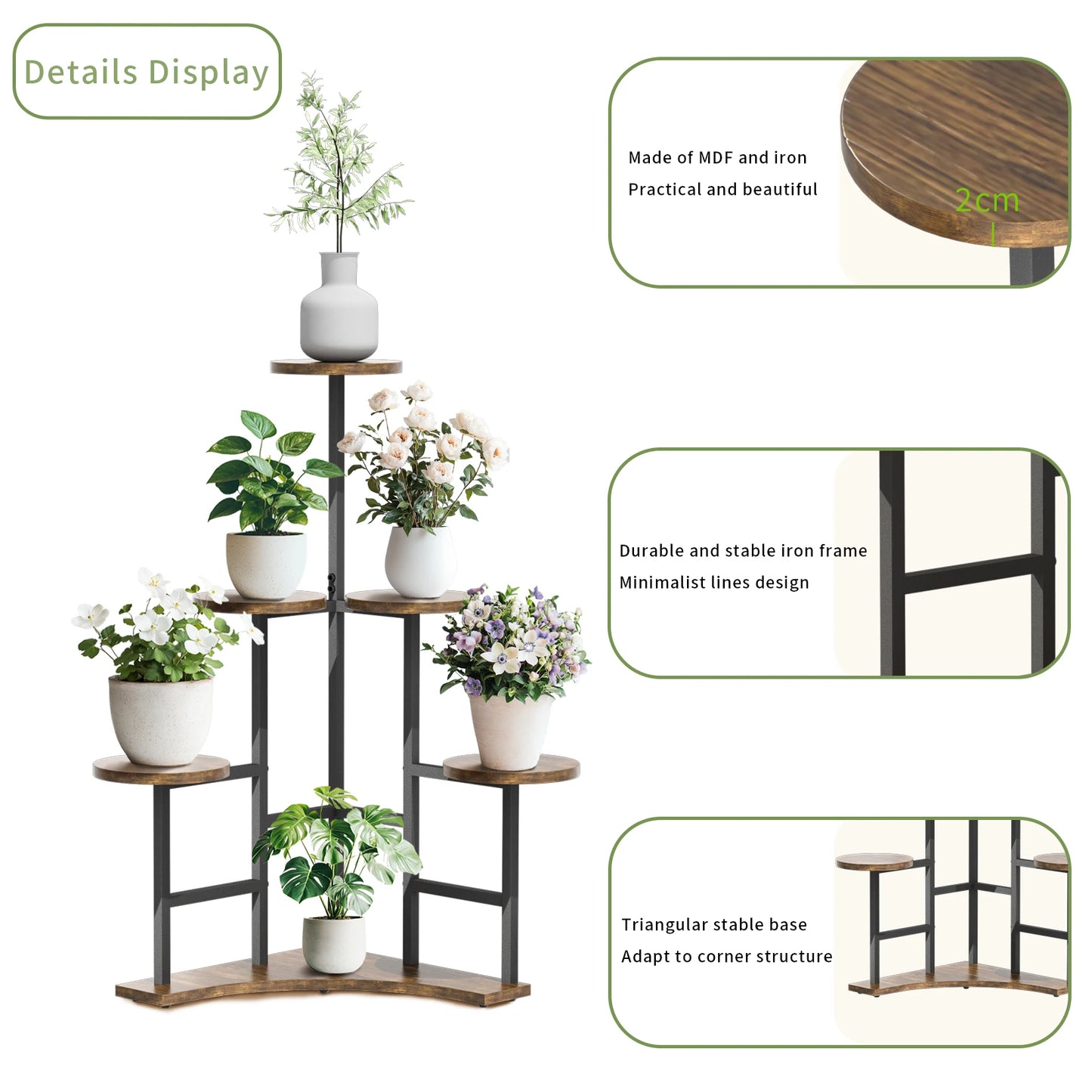 5 Tiered Tall Corner Plant Stand Multiple Potted Flower Holder Organizer Rack for Balcony Garden Planters