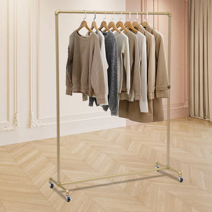 ‎Floor Standing Galvanized Pipe Clothing Rack With Wheels  120*40*160cm Coat Rack For Family Clothes Display