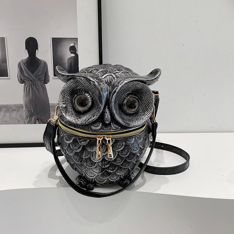 Women 3D Owl Shoulder Bag PU Leather Animal Shape Crossbody Bag Detachable Strap Simulated Owl Satchel Bag Girls Daily Bag