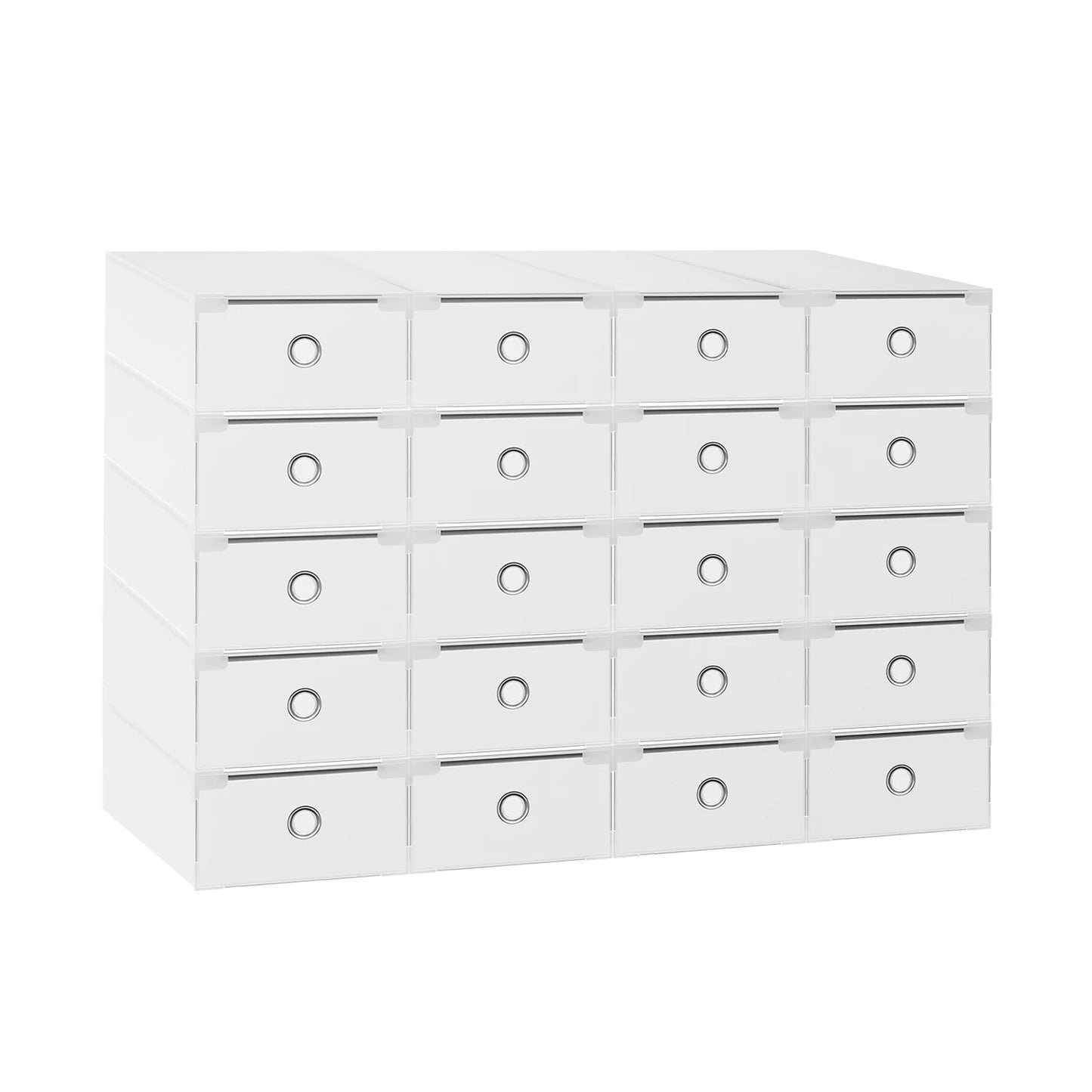 Set of 20 Clear Shoe Boxes Storage Organizer Containers with Lids, Stackable Suitable for Women's, Men's and Children's or Socks