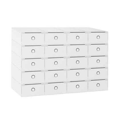 Set of 20 Clear Shoe Boxes Storage Organizer Containers with Lids, Stackable Suitable for Women's, Men's and Children's or Socks