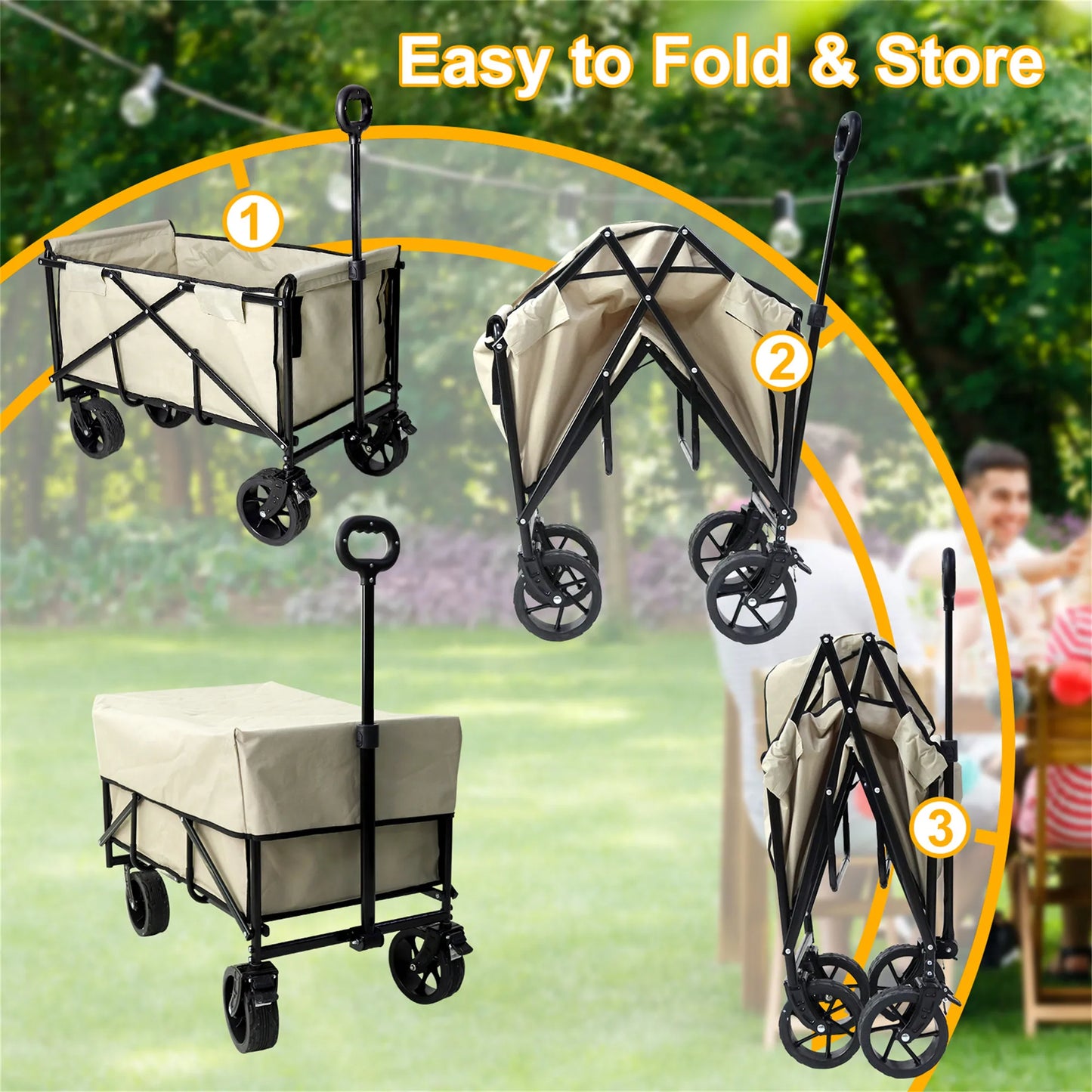 Wisfor 440 Lbs Foldable Wagon Cart , Heavy Duty Metal Garden Cart with Adjustable Handle for Camping  Shopping Beach