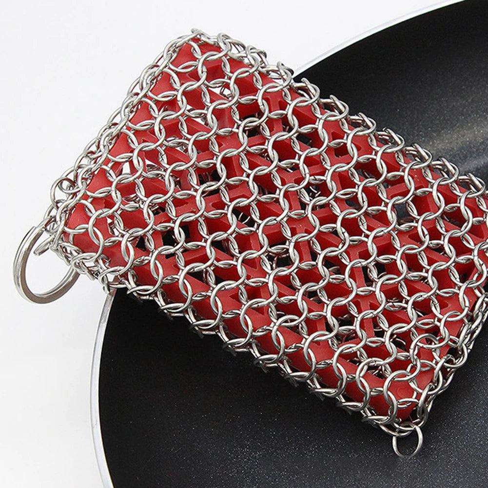 Stainless Steel Cast Iron Scrubber Skillet Chainmail for Cast Iron Pan Chain Mail Scrubber Cast Iron Sponge Metal Scrubber