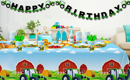 Tractor Birthday Party Supplies,130 pcs Decorations Tableware Pack-Tractor Plates and Napkins Cups Tablecloth&Banner etc