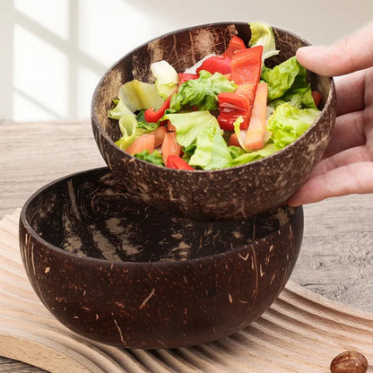 Wholesale Natural Coconut Bowls For Serving Dishes Salad Oatmeal Yogurt Reusable Wooden Coconut Shell Bowl Kitchen Tableware Set