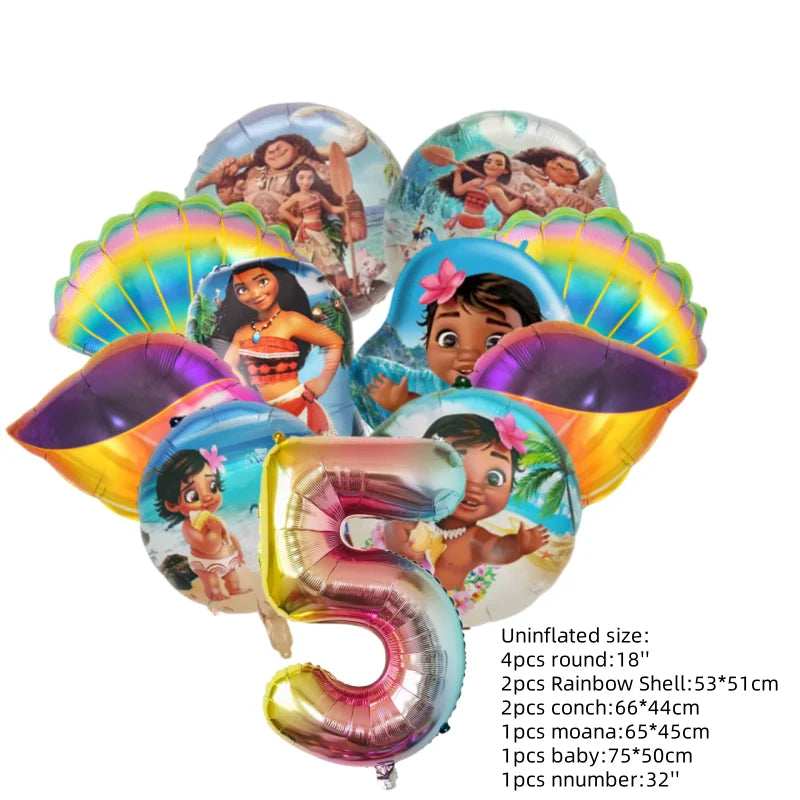 Ocean Adventure Moana Cartoon Balloons Set Baby Shower First 5th Birthday Party Decoration Supplies Shell Conch Globos