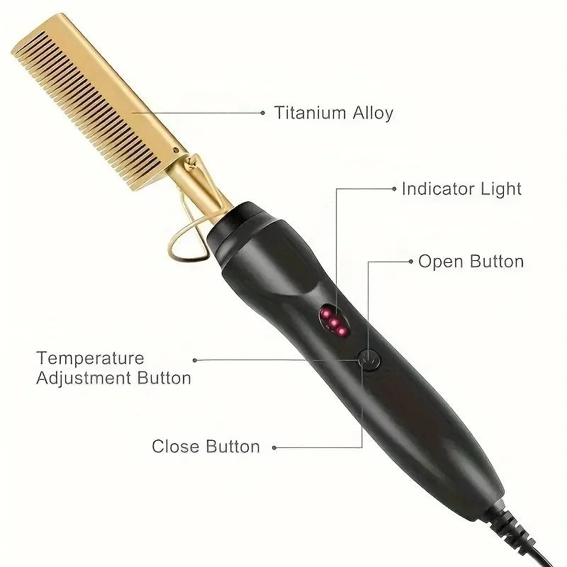 Multi Functional Electric Copper Comb Straightener, Dual-purpose for Comb, Perm Stick, Curly and Straight Hair Hair brush woman