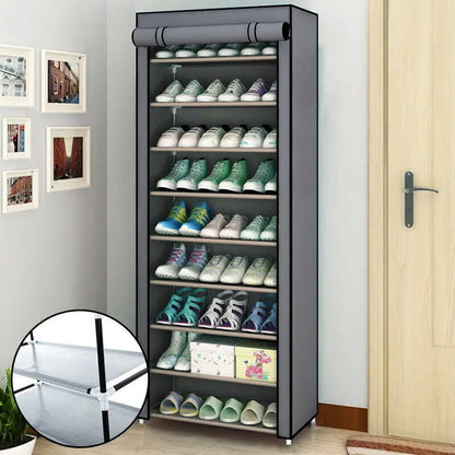 10 Tier Large Capacity Simple Cabinet Storage Shoe Stand Holds 27 Pairs Dustproof Standing Shelf Multi-Layer Household Rack UK