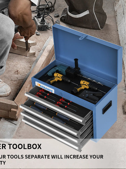 Portable Tool Box with4Drawers and Top Storage Tray,Tool Box Cabinet with Steel Safety Lock,Drawer Tool Box