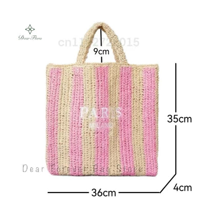 Women Summer Beach Vacation Fashion Straw Knitting Shoulder Bag Hollow Out Handwoven Handbag Portable Large Capacity Casual Tote