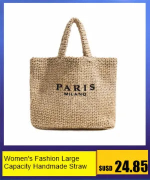 Women Summer Beach Vacation Fashion Straw Knitting Shoulder Bag Hollow Out Handwoven Handbag Portable Large Capacity Casual Tote