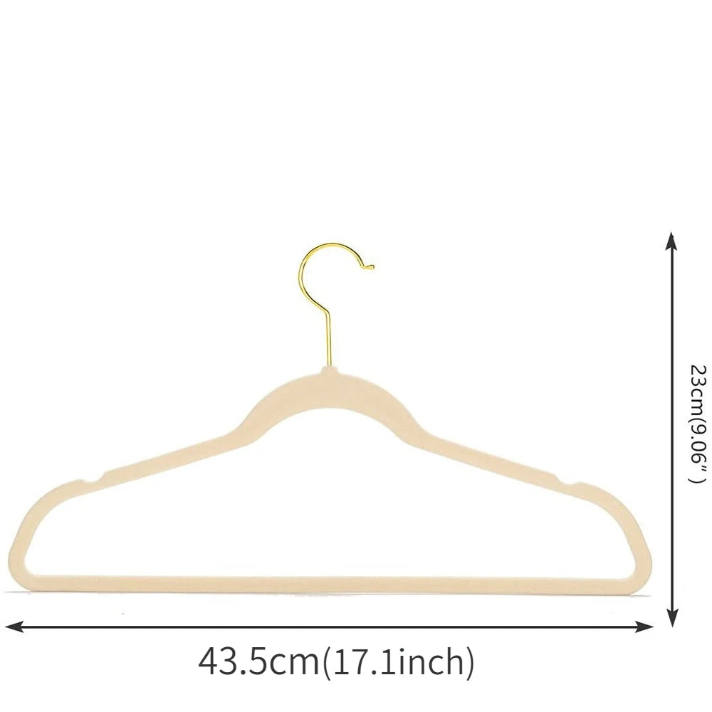 43CM Seamless Flocking New Golden Hook Flocking Hanger Dry and Wet Wardrobe Storage Adult Magic Hanger