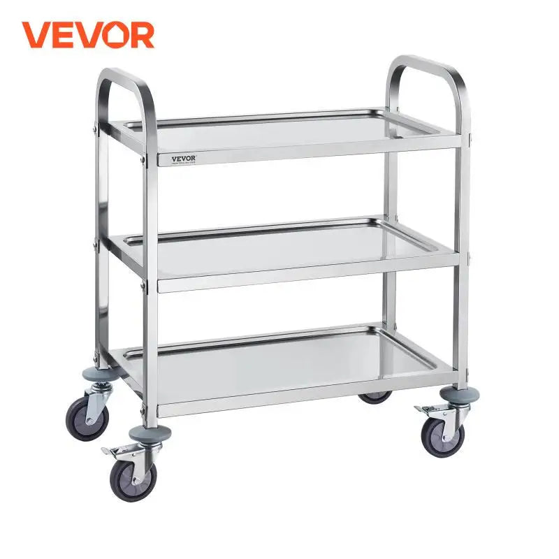 VEVOR Stainless Steel Cart 3/2/1 Layers Lab Utility Cart Medical Cart W/ Lockable Universal Wheels for Lab Clinic Kitchen Salon