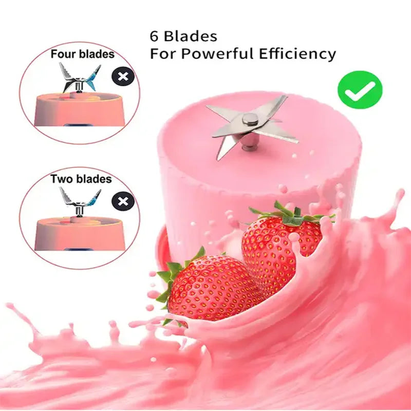 Portable electric juicer Cup Handheld 6-blade USB rechargeable Multifunctional fruit blender 380ml Mini juicer