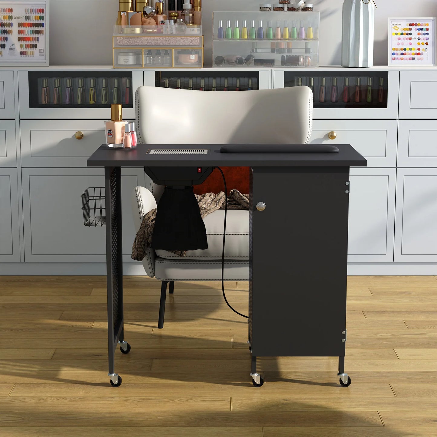 Black Manicure Nail Table on Wheels