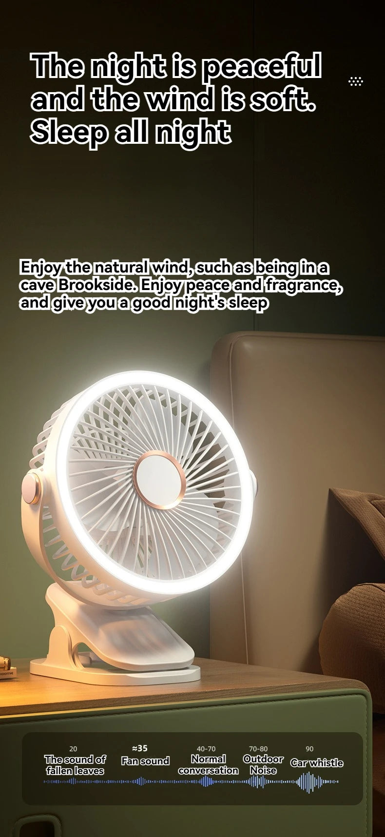 Simple clip-on small fan, student dormitory bed, night light clip fan, office desktop, USB charging clip, light electric fan