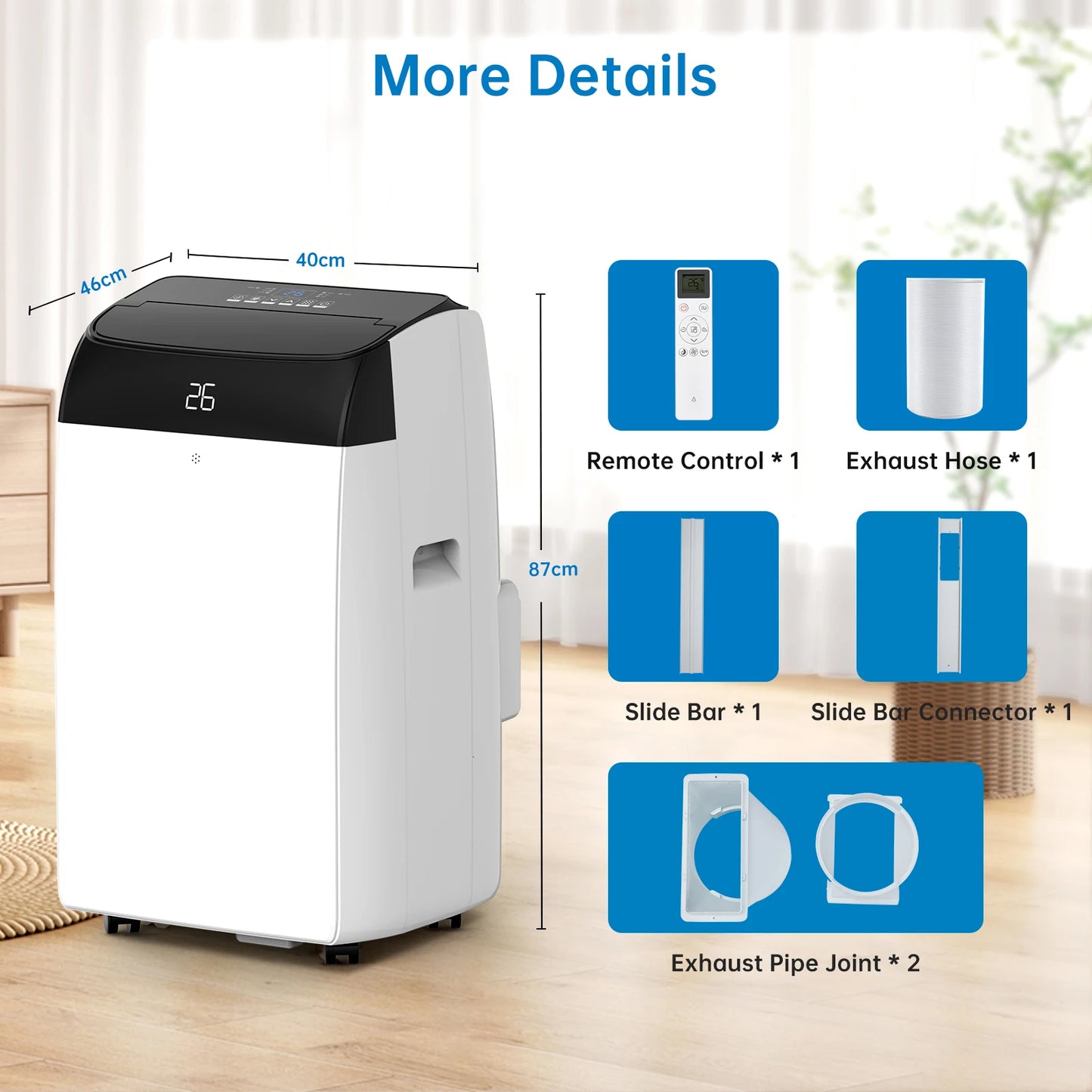 10000Btus 3 In1 Air Conditioner, Dehumidifier 30L/Day, Cooler, Fan with 3 Speeds, Remote Control Portable Air Conditioner