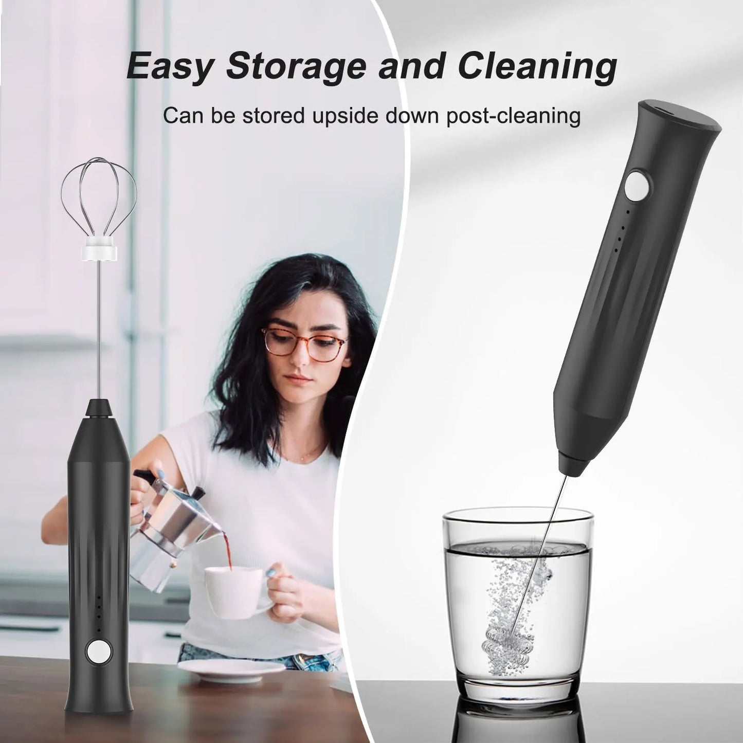 MINI Milk Frother USB Rechargeable 3 Speeds Foam Maker Coffee Whisk Mixer Electric Handle Blender Egg Beater