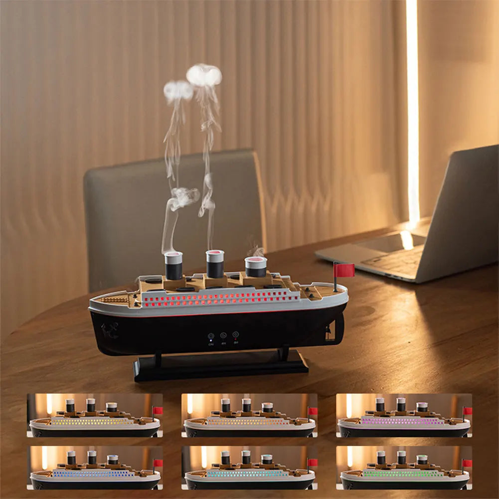 250ml Titanic Ship Model Decoration Air Humidifier Essential Oil Diffuser Jellyfish Smoke Ring Spray Aroma Diffuser For Home Off