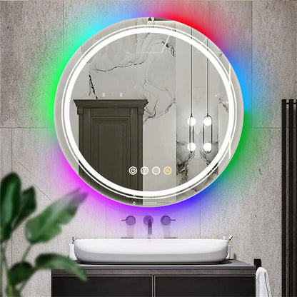 Round LED Bathroom Mirror, Backlit and Front Lit, Wall Mounted Vanity Mirror, Dimming and Demister, 60 cm, 80cm