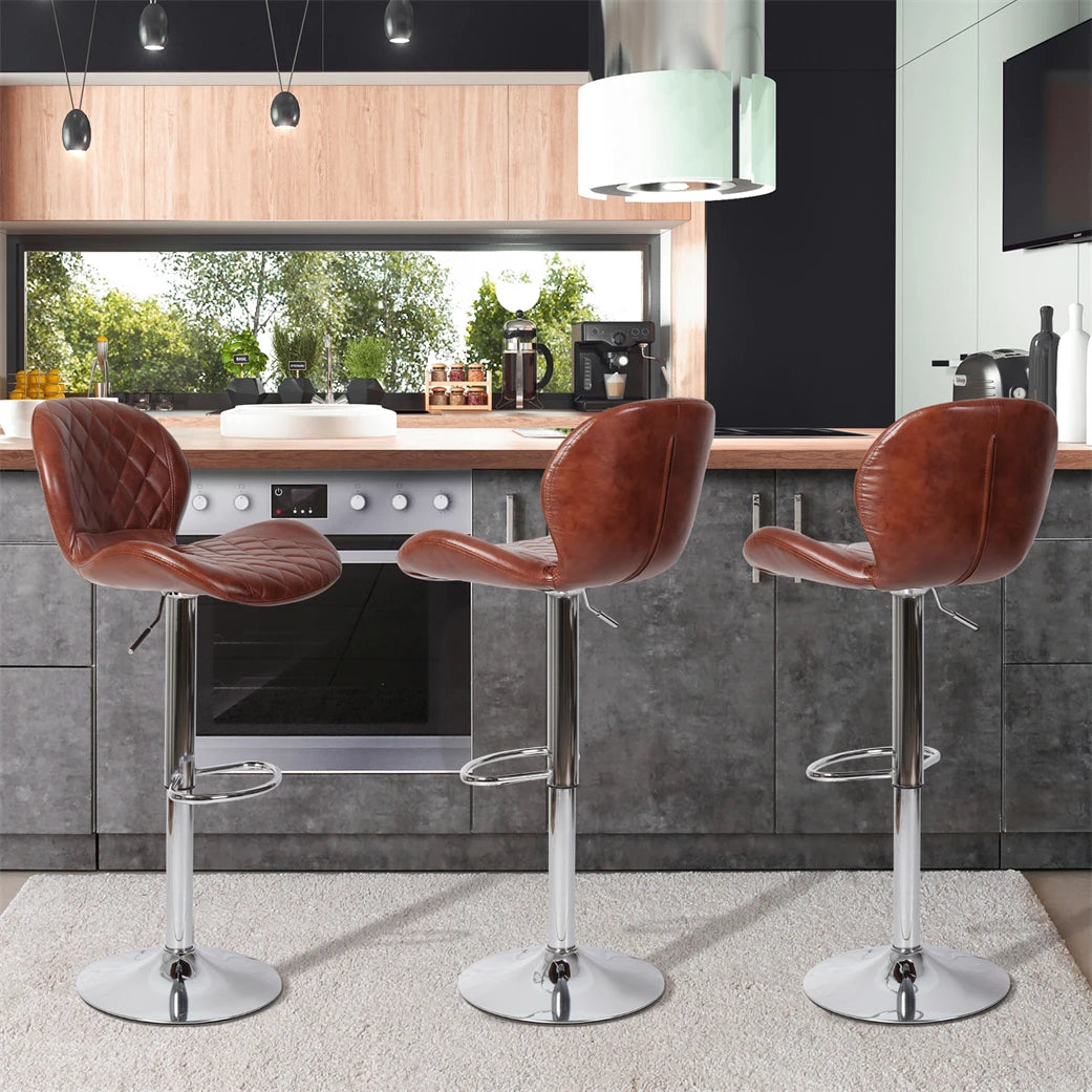 2x Faux Leather Bar Stools Gas Lift Swivel Chrome Metal Base Breakfast Kitchen Chairs Pub