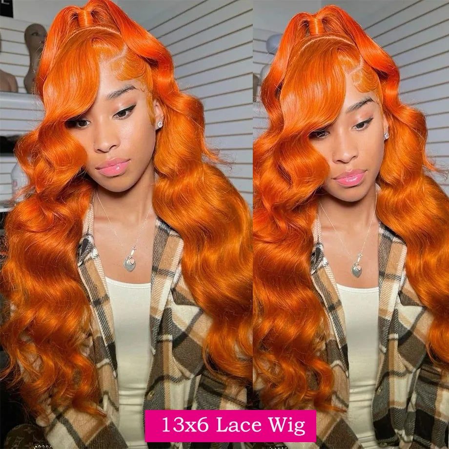 30 40Inch Orange Ginger Body Wave 13x4 HD Transparent Lace Frontal Wig Brazilian Color 13x6 Lace Front Human Hair Wigs For Women