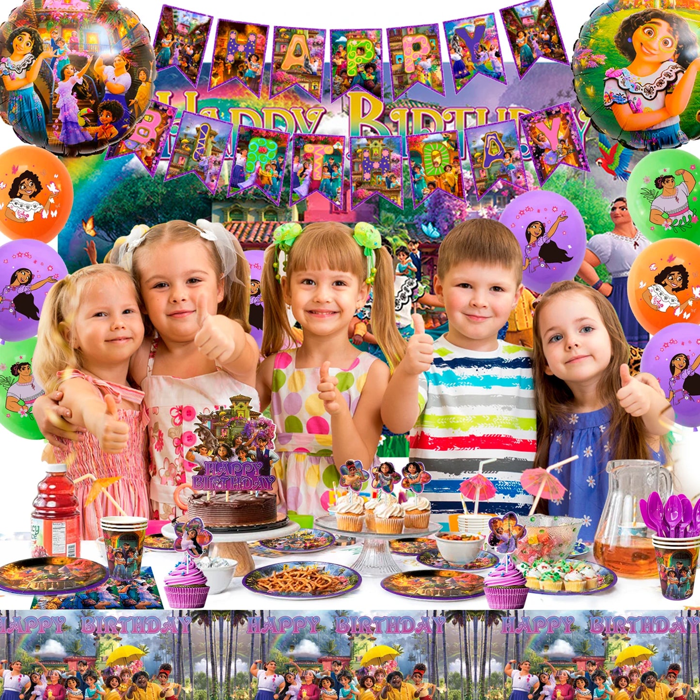 Encanto Birthday Party Supplies,114pcs MaHouse Birthday Party Supplies Set-Banner Backdrop Tablecloth Plates Cups Napkins etc