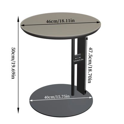 Round/Sqaure C-Shaped Side Table with Saddle Leather Tabletop Couch End Table Snack Desk for Living Room Office