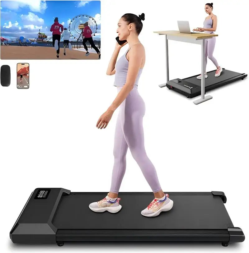 2 In 1 Under Desk Walk 35.5 X 15.5 Inch Run Area Treadmill, 1-6KM/H Treadmill for Home and Office With LCD Display