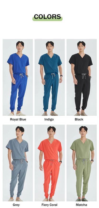 Unisex Medical Uniforms V-neck Top Jogger Pants Scrub Set Stretch Surgical Workwear Dentist Vet Nursing Suit Doctor Outfit S21