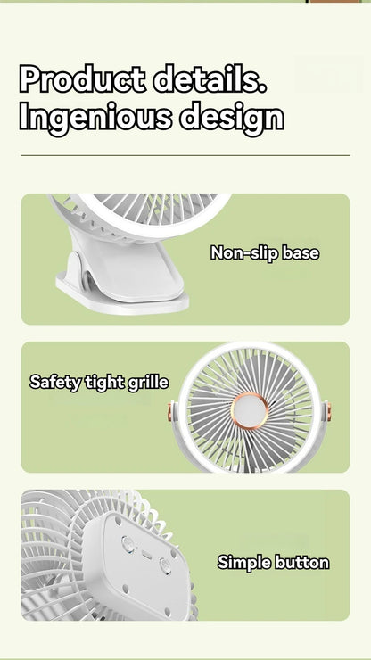 Simple clip-on small fan, student dormitory bed, night light clip fan, office desktop, USB charging clip, light electric fan