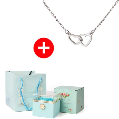 2024 New Valentine's Day Gift  Custom for Women Double Heart Engraved Name Steel Necklace Eternal Rose Box Wedding Ring Box