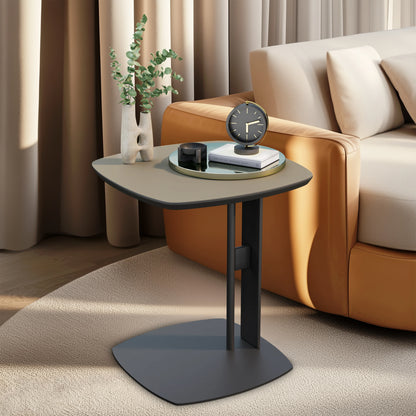 Round/Sqaure C-Shaped Side Table with Saddle Leather Tabletop Couch End Table Snack Desk for Living Room Office