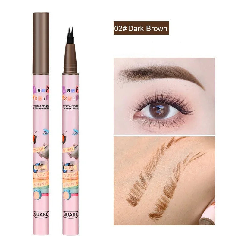 4 Colors Eyebrow Pen Waterproof 4 Fork Tip Eyebrow Tattoo Pencil Cosmetic Long Lasting Natural Dark Brown Liquid Eye Brow Pencil