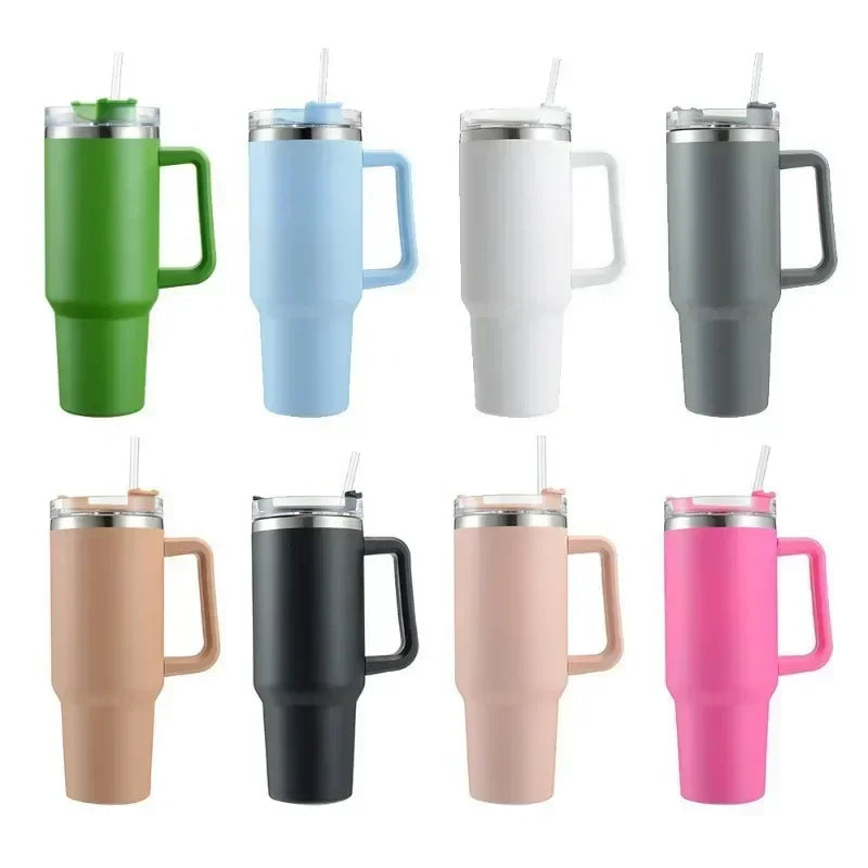 New large capacity 40oz stainless steel water bottle, car coffee cup, handle cup, vacuum insulated bottle with straw