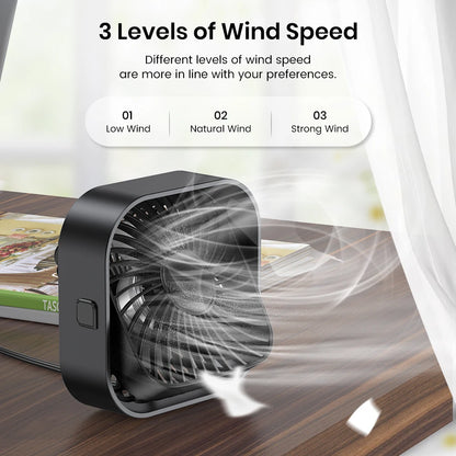 TOPK USB Desk Fan,[2Pack]Strong Airflow&Quiet Operation Mini Personal Fan,3 Speed Wind Small Fan,360°Rotatable Table Cooling Fan