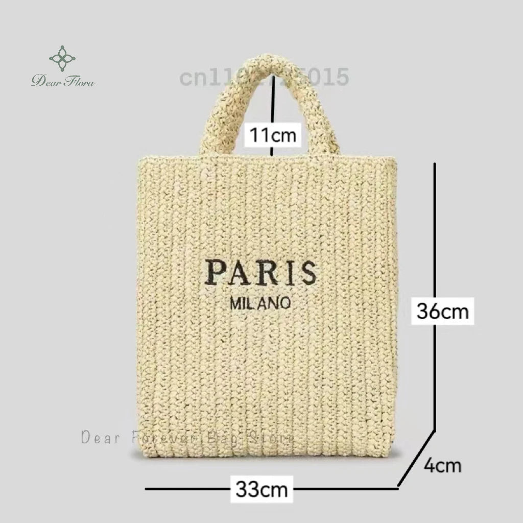 Women Summer Beach Vacation Fashion Straw Knitting Shoulder Bag Hollow Out Handwoven Handbag Portable Large Capacity Casual Tote