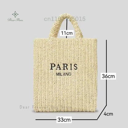 Women Summer Beach Vacation Fashion Straw Knitting Shoulder Bag Hollow Out Handwoven Handbag Portable Large Capacity Casual Tote