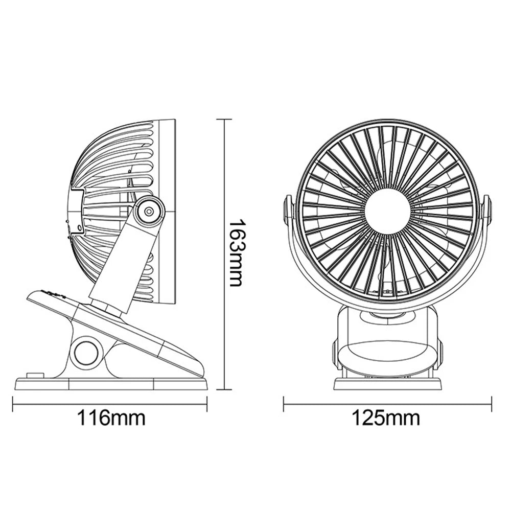 Portable Clip On Fan USB Rechargeable 3 Speeds Table Desk Air Coog Fans White